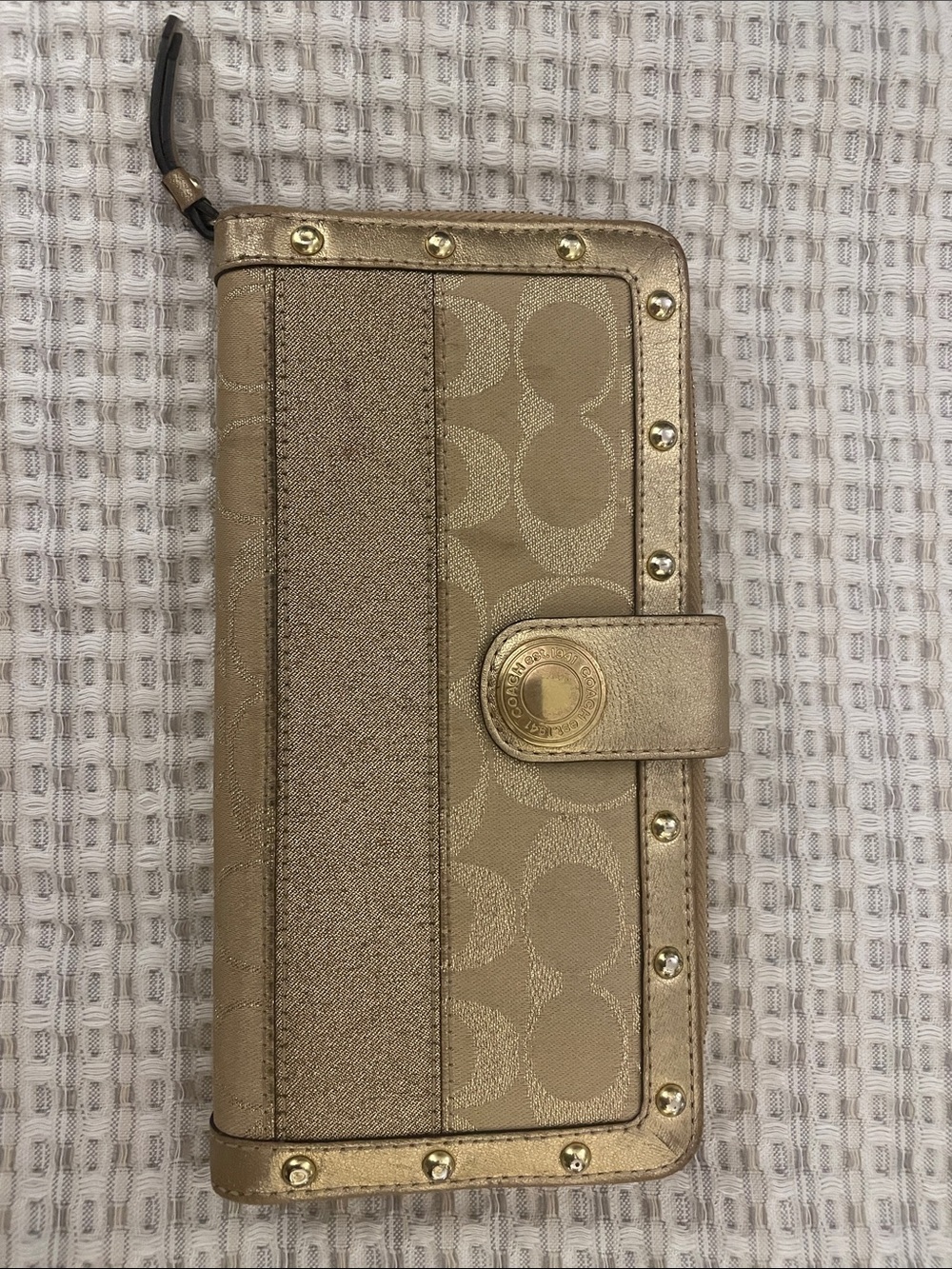 Coach Gold Signature Studded Continental Wallet